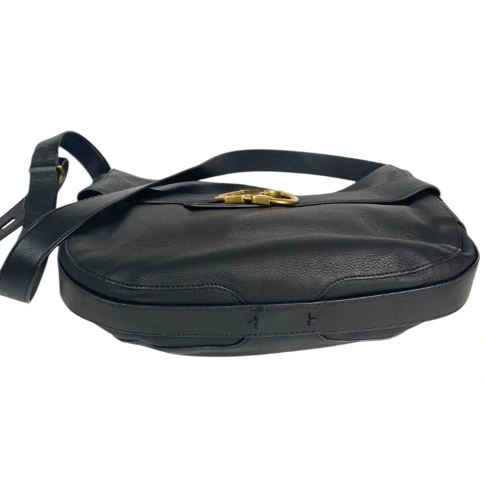 Tory Burch Gemini Belted Shoulder Bag Black Pebbled Leather Minimalist